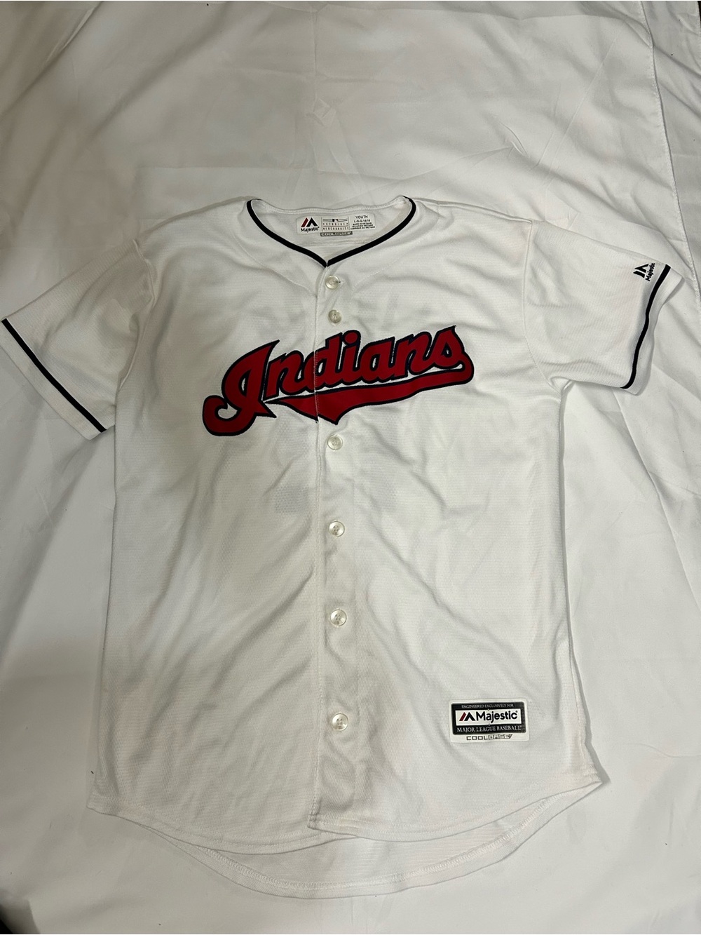 Majestic White and Red Indians Baseball Jersey